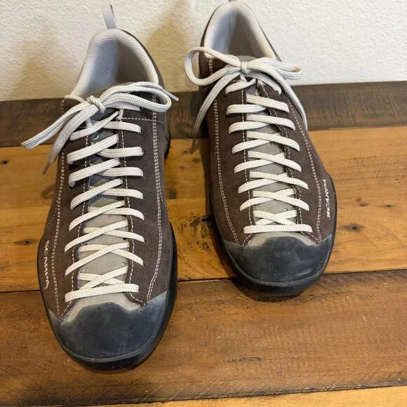 Mens 11.5 Scarpa Mojito Dark Brown Shoes Suede-Leather White-Stitch Lace Sporty - Picture 3 of 13